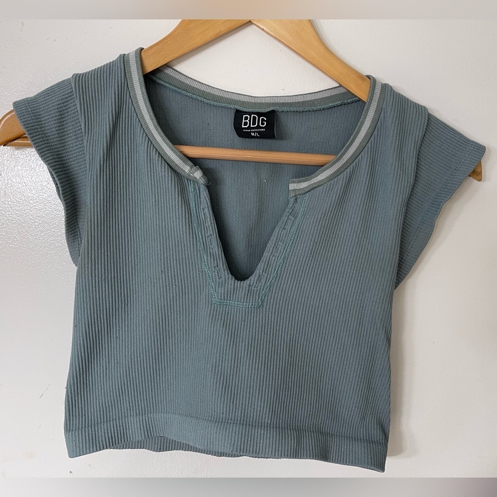 BDG Women's Blue Ribbed Crop Top
